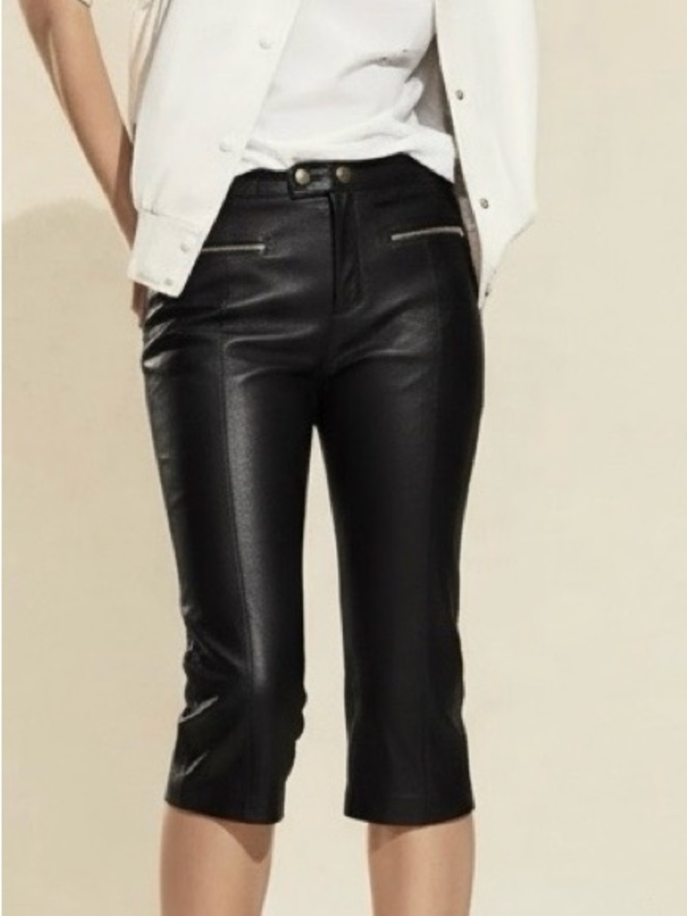 Cynthia Rowley Black Cropped Leather Capris